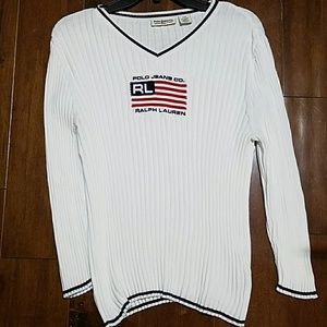 Women's white and navy cable cotton sweater